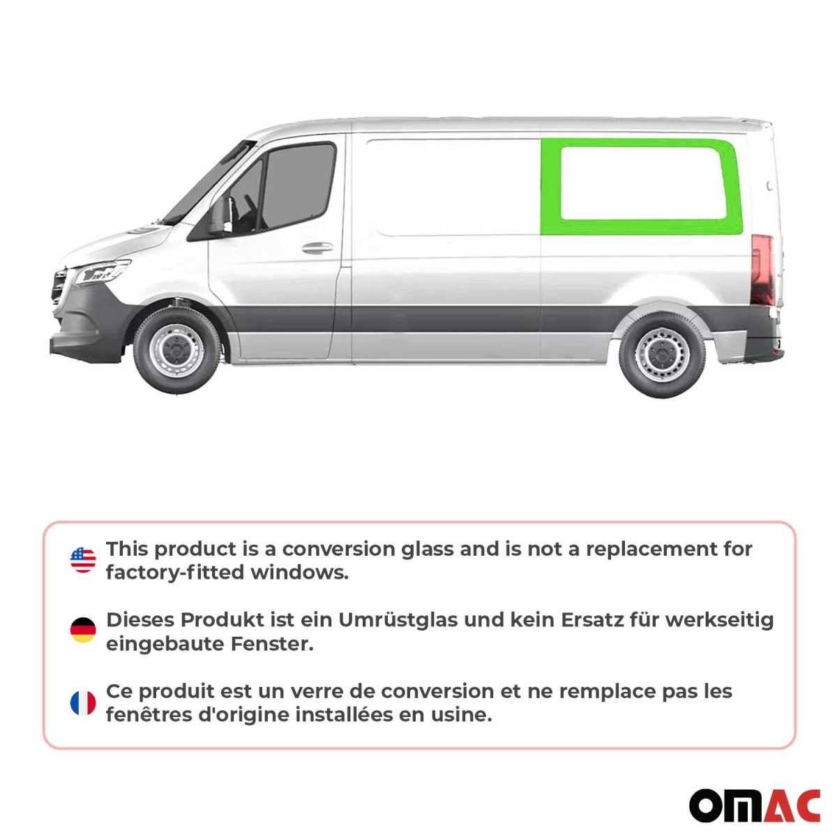 Mercedes Sprinter Rear Side Fixed Glass - Left - Omac - Galaxy (Not For Sliding Door) - '11-'18